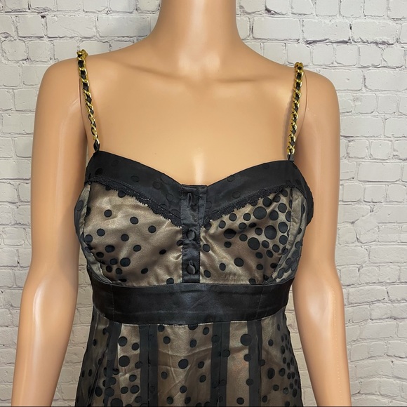 GUESS Little Black Polkadot Dress w/ Gold Chains size small cocktail - Picture 2 of 11